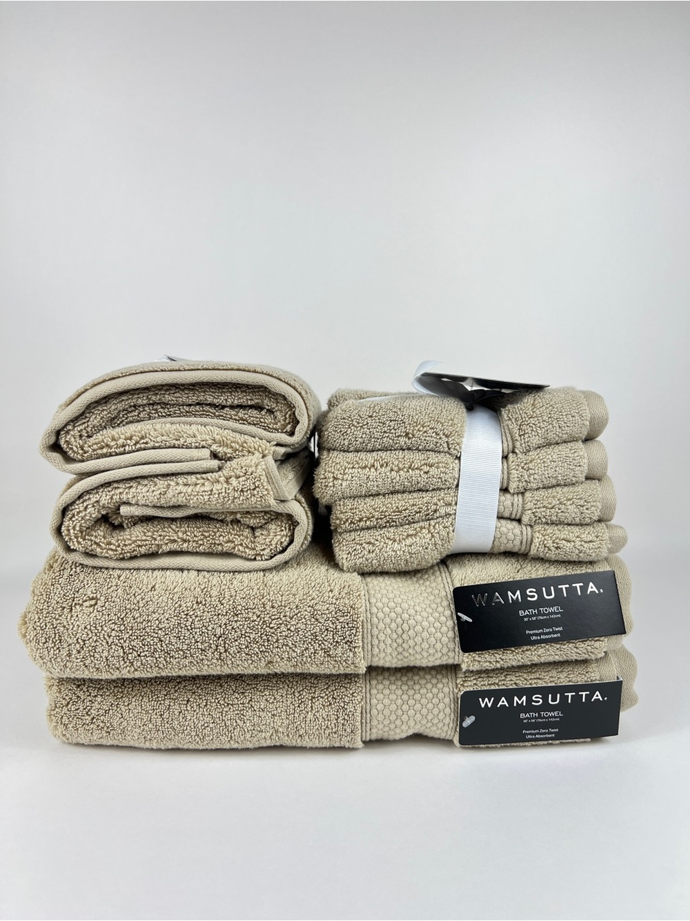 Wamsutta Bath Towel Set Tan Beige Premium Zero Twist Cotton Plush 8 Pc Set NEW